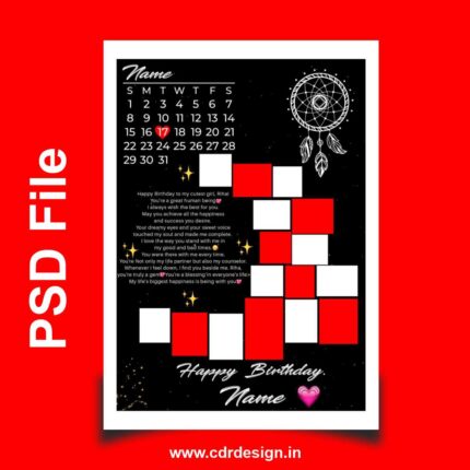 Birthday Collage Photo Frame Black PSD File