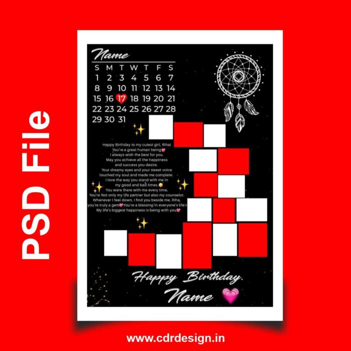 Birthday Collage Photo Frame Black PSD File