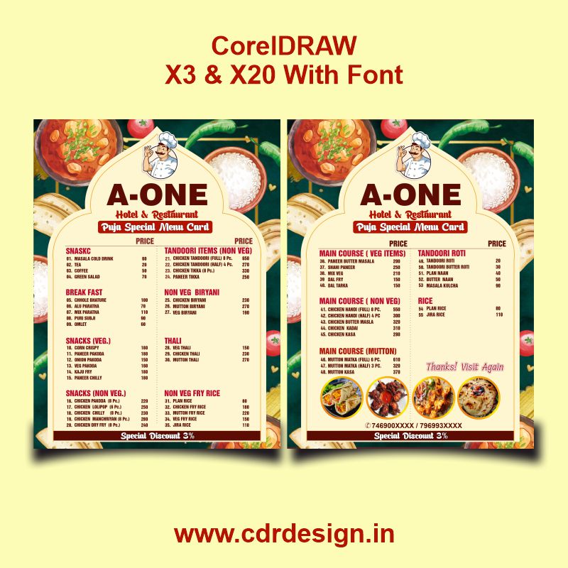 Restaurant & Hotel Menu Card Design CDR File