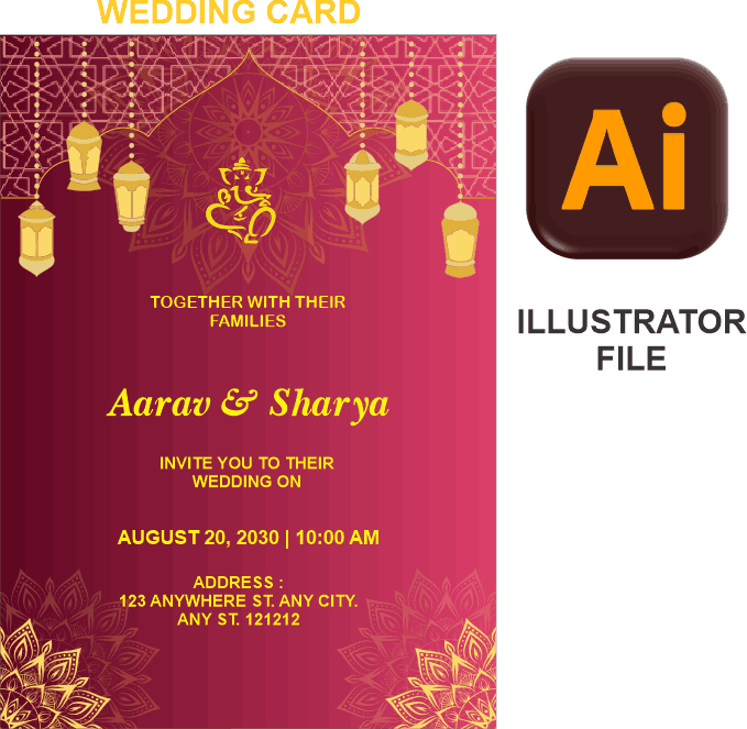 Colored Wedding Card Illustrator file