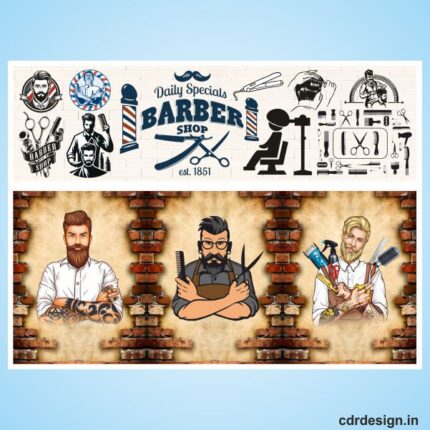 Barber shop wall wallpaper flex banner design cdr file