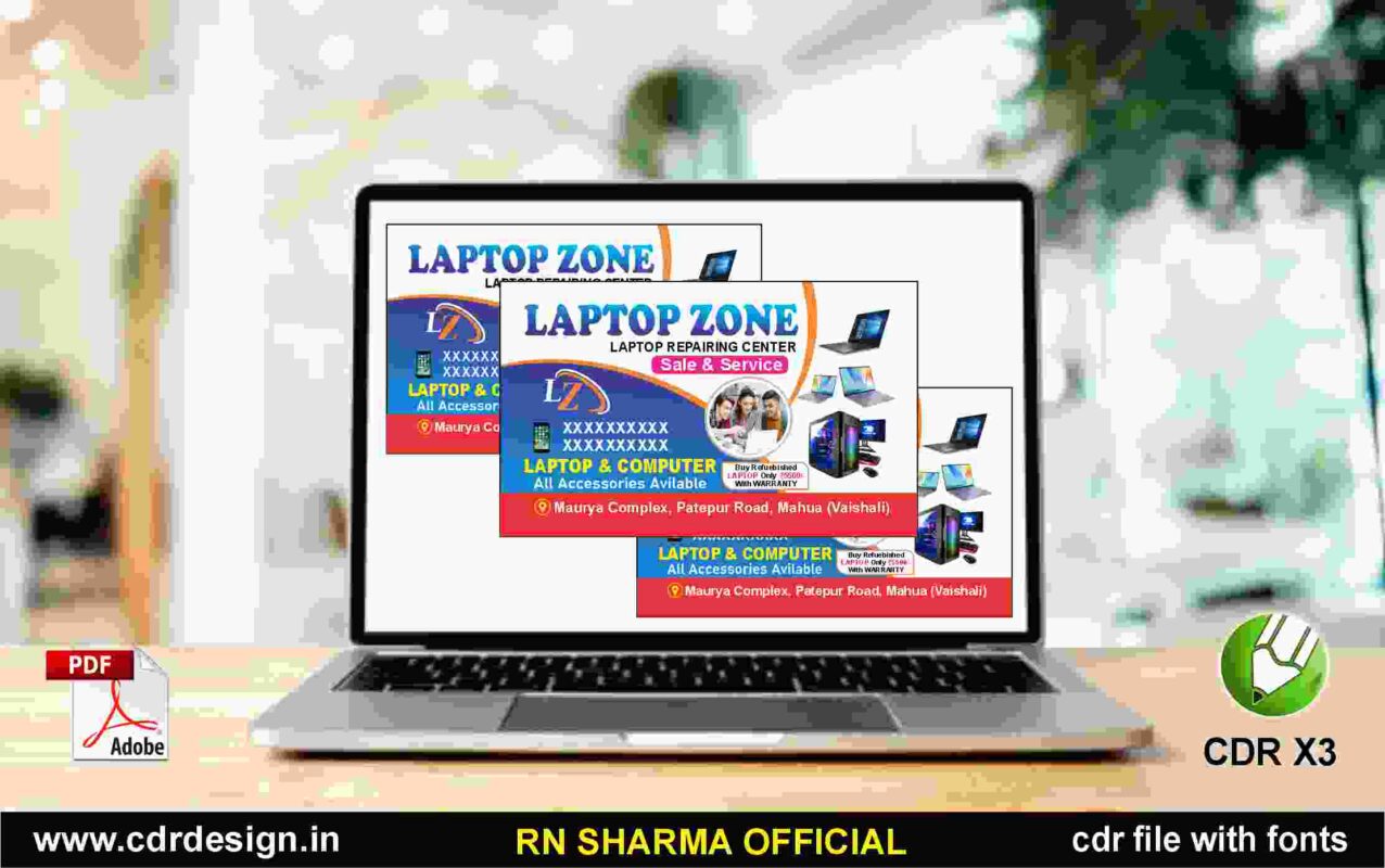 Laptop Shop Visiting Card CDR x3 &PDF