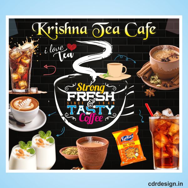 Tea cafe wall wallpaper flex design cdr file