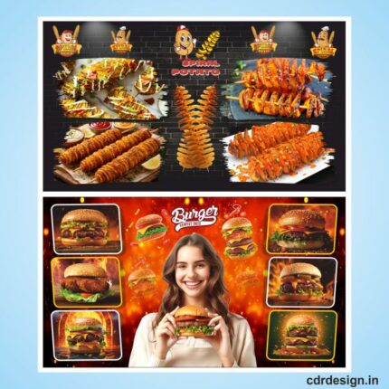 Burger and spiral potato wall wallpaper design cdr file