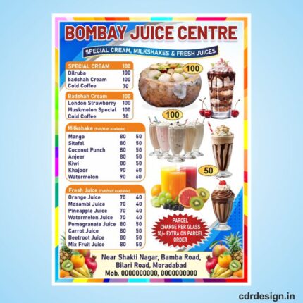 Fruit juice center menu card design cdr file