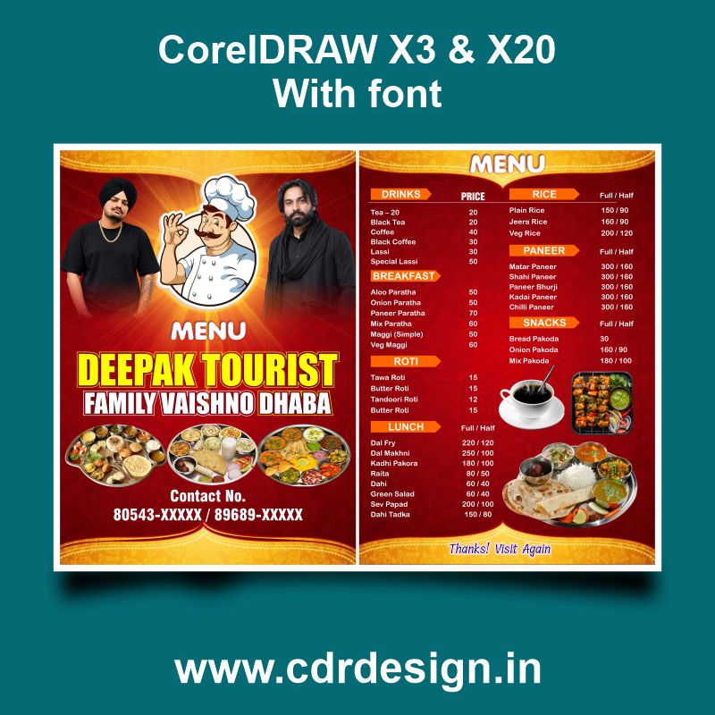 Hotel Menu Card Design CDR File