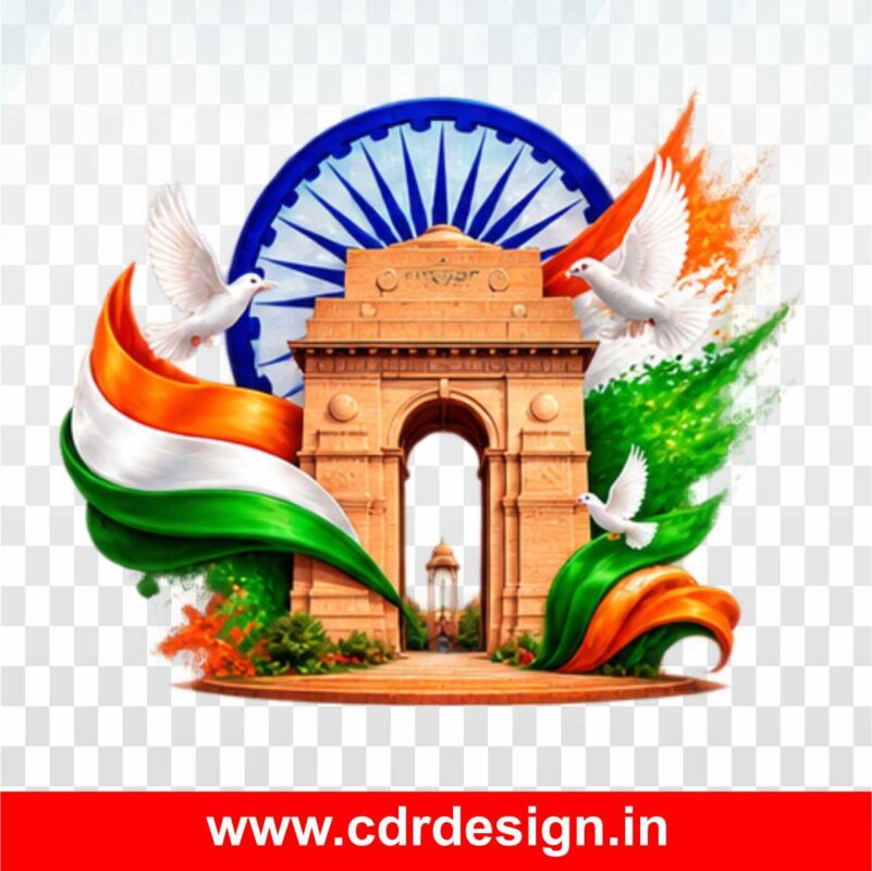 india gate with flag