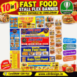 10-in-1 Fast Food Stall Flex Banner Designs Bundle | CorelDRAW CDR Files