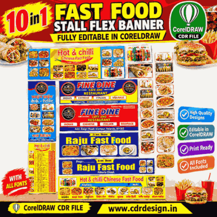 10-in-1 Fast Food Stall Flex Banner Designs Bundle | CorelDRAW CDR Files